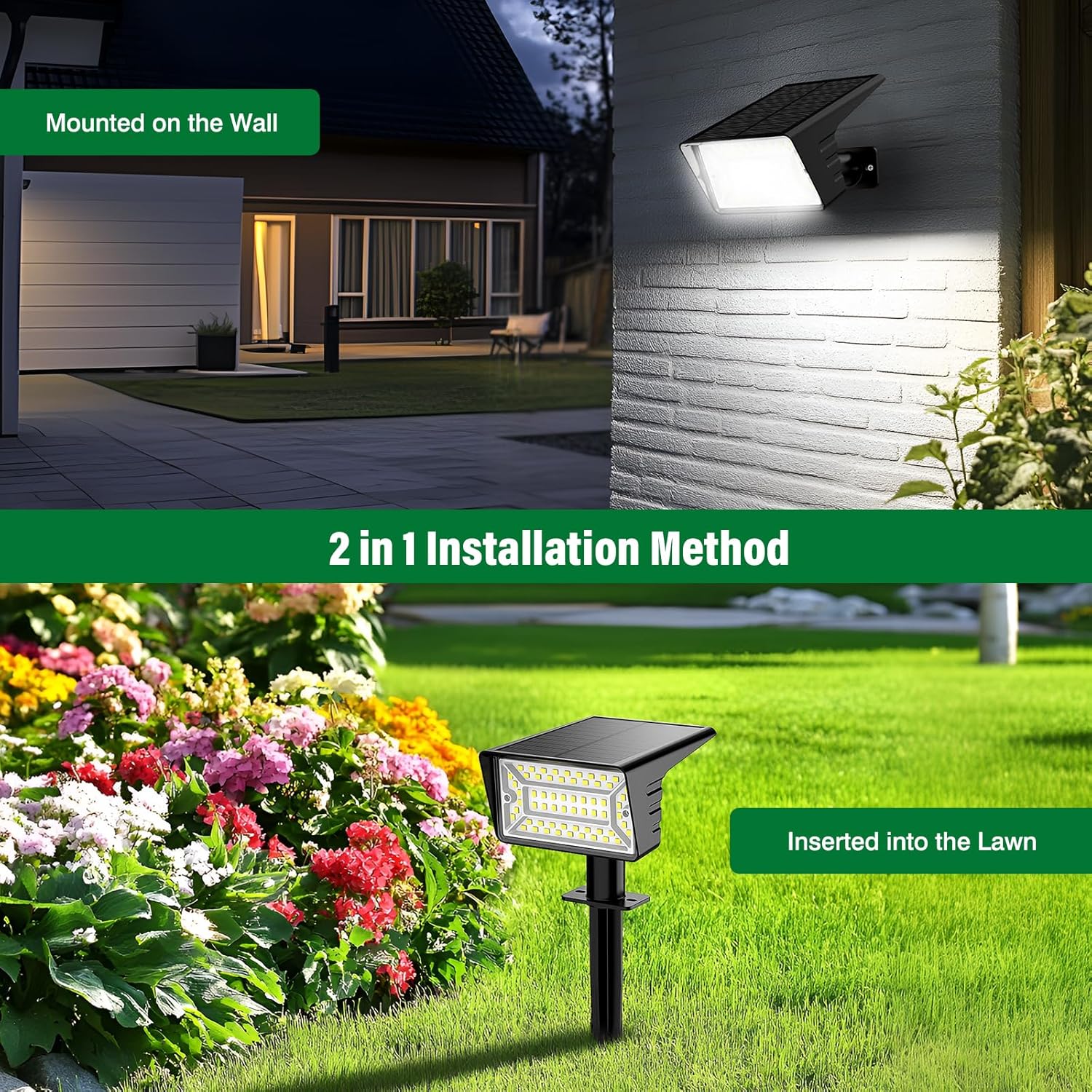 intelligent dusk-to-dawn light sensor with auto on/off and charging indicator (green flashing)
