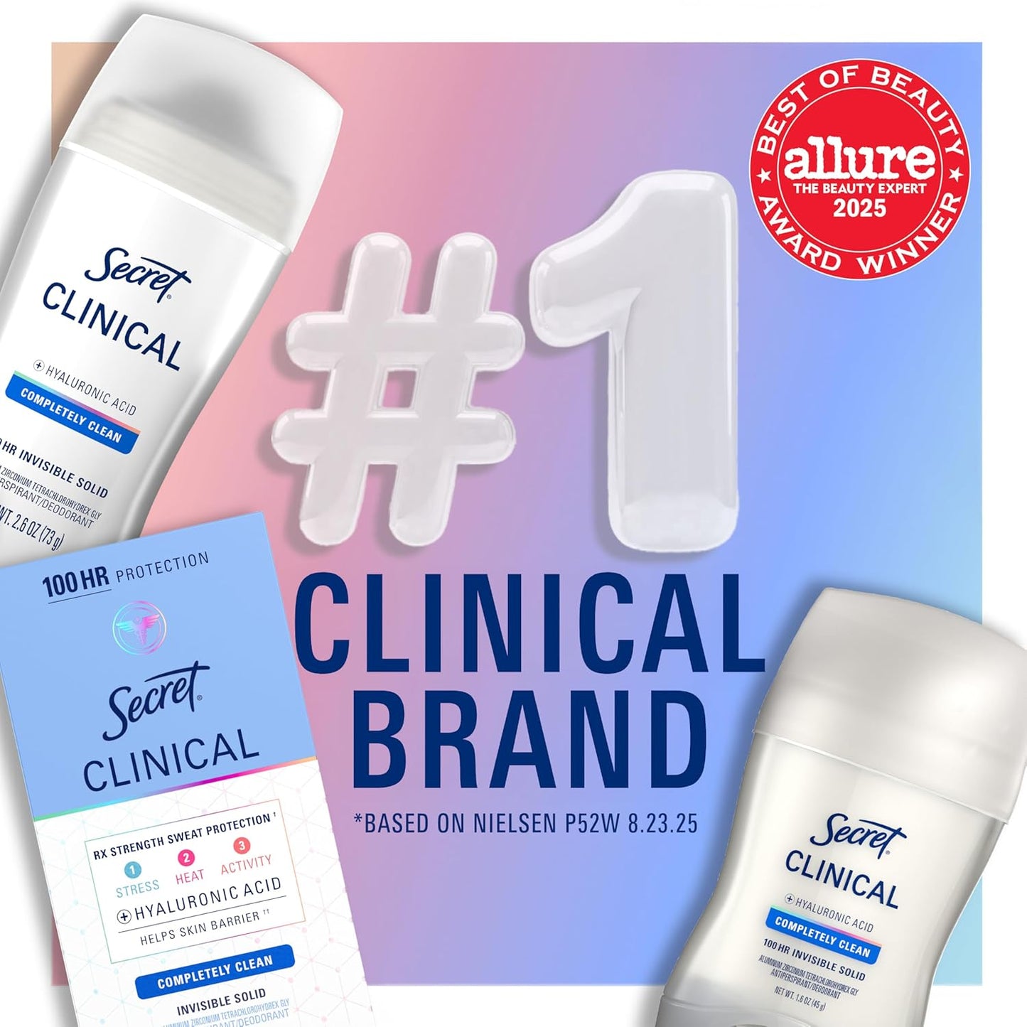 Secret Clinical Strength 100HR Deodorant – Premium Hyaluronic Acid Antiperspirant for Refined Skin Care