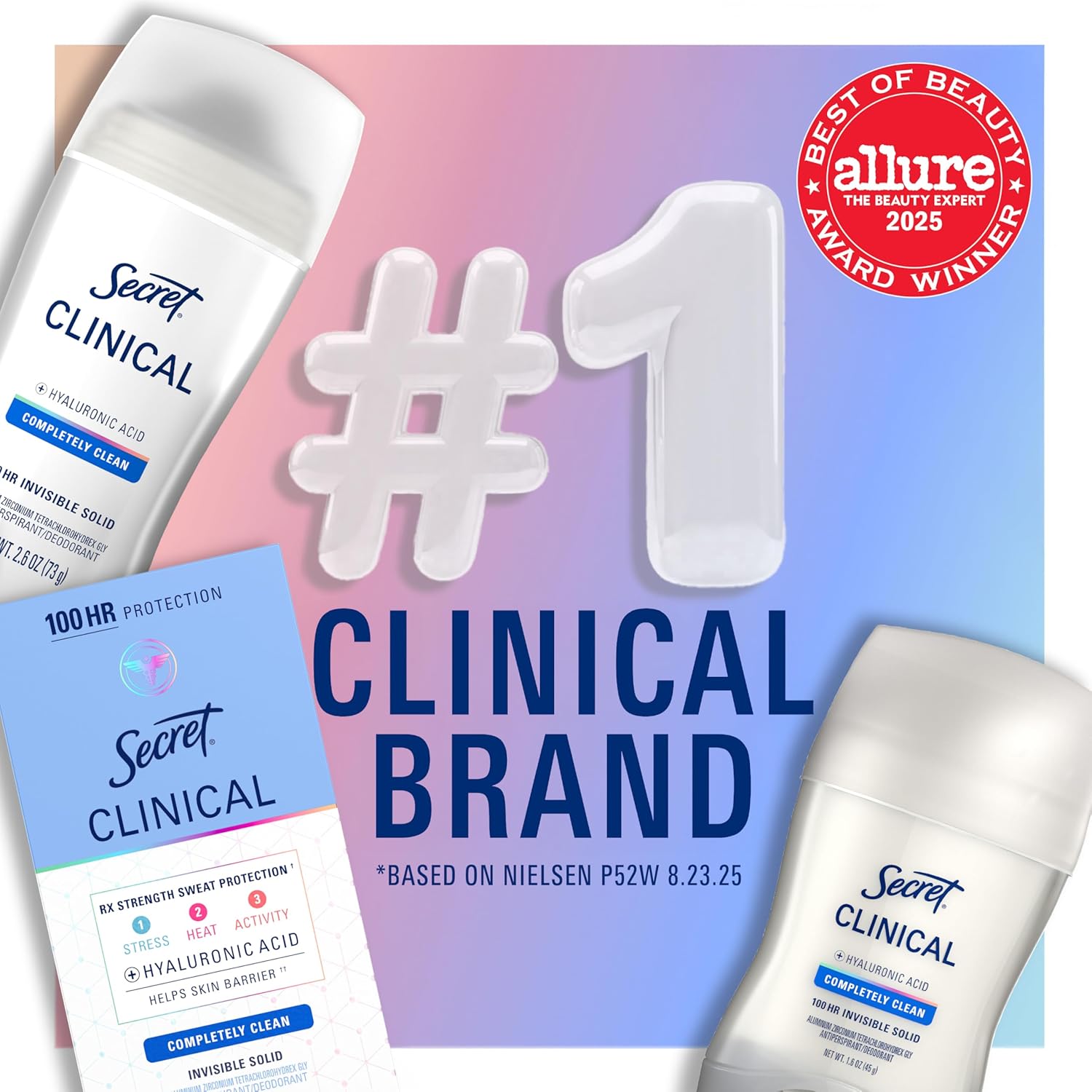 Secret Clinical Strength 100HR Deodorant – Premium Hyaluronic Acid Antiperspirant for Refined Skin Care