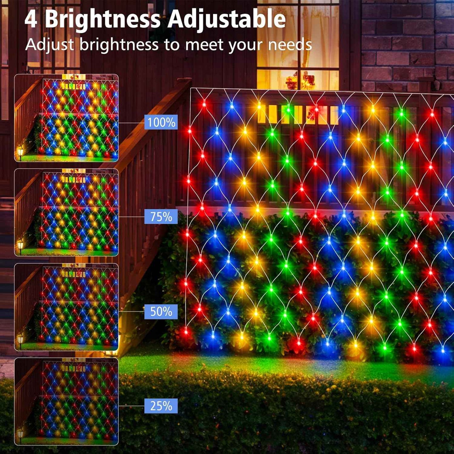 Brightown Battery Operated Bush Net Lights 100 LED 5ft x 5ft – Waterproof Outdoor Garden and Backdrop Lighting with Remote Timer