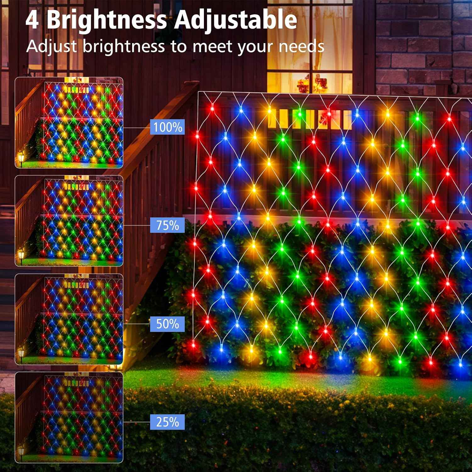 Brightown Battery Operated Bush Net Lights 100 LED 5ft x 5ft – Waterproof Outdoor Garden and Backdrop Lighting with Remote Timer