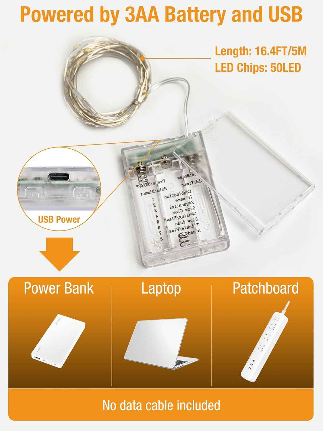 btfarm Fairy Lights – Patio and Balcony Decor with USB or Battery Power, Waterproof Wire