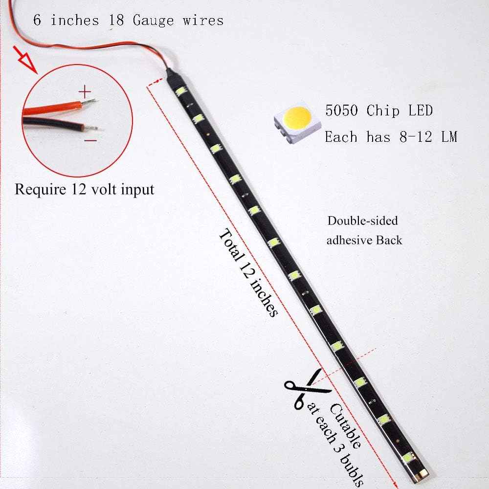 DC 12V 1Ft 12-LED Strip – Kid-Friendly Bedroom and Reading Nook Mood Light, Cool-Touch Peel-and-Stick