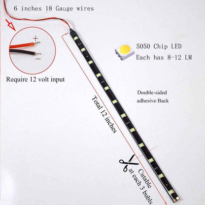 DC 12V 1Ft 12-LED Strip – Kid-Friendly Bedroom and Reading Nook Mood Light, Cool-Touch Peel-and-Stick