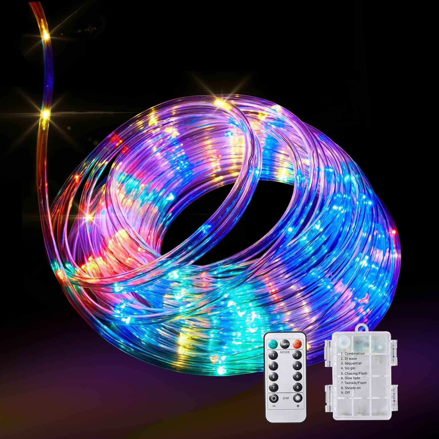 LED Rope Lights Battery Operated 40Ft Waterproof String Lights for Camping Tent Campsite and RV Awning