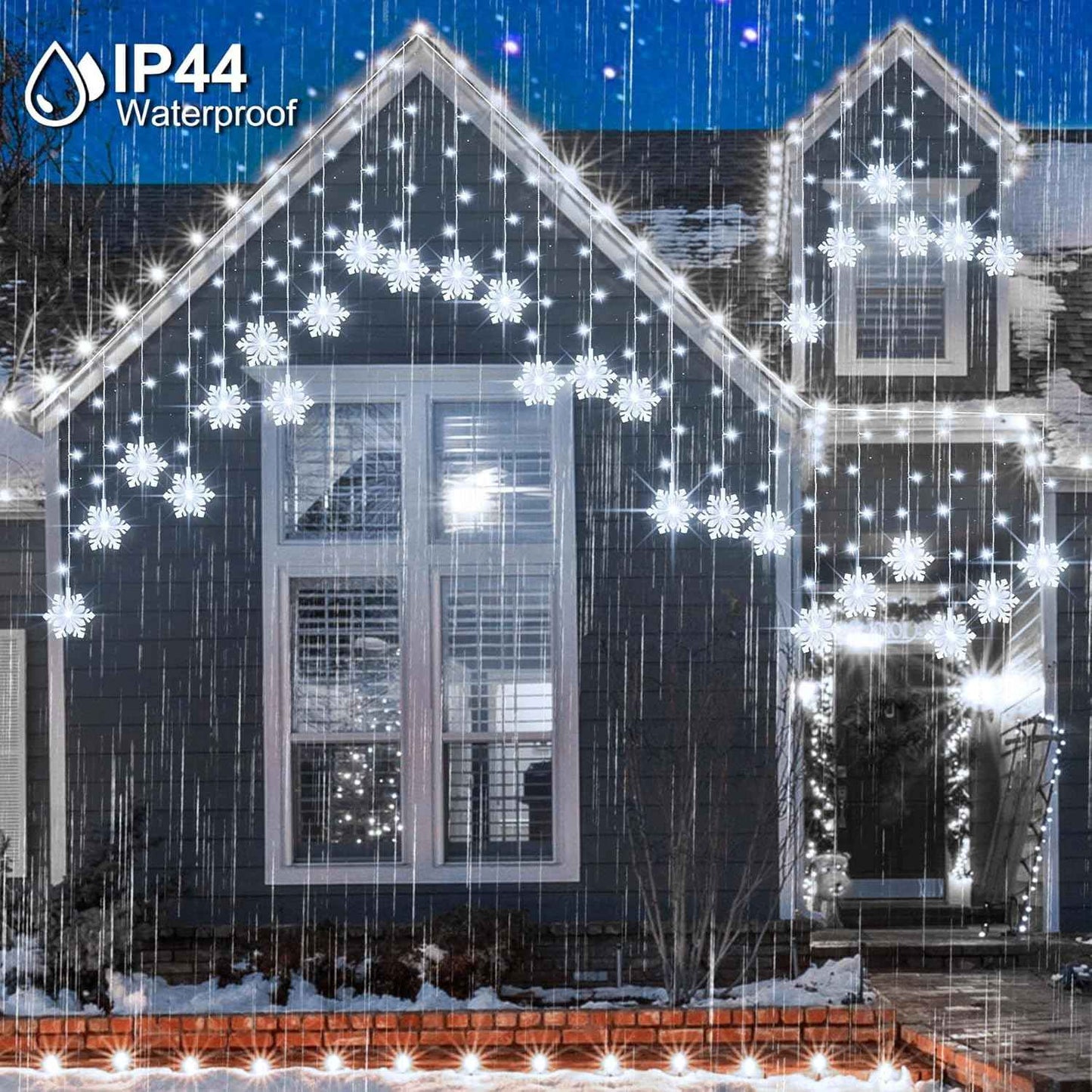 Lumiluxe Snowflake Drop Lights – Backyard Fence and Awning Decor, Linkable 150 LED for Large Coverage