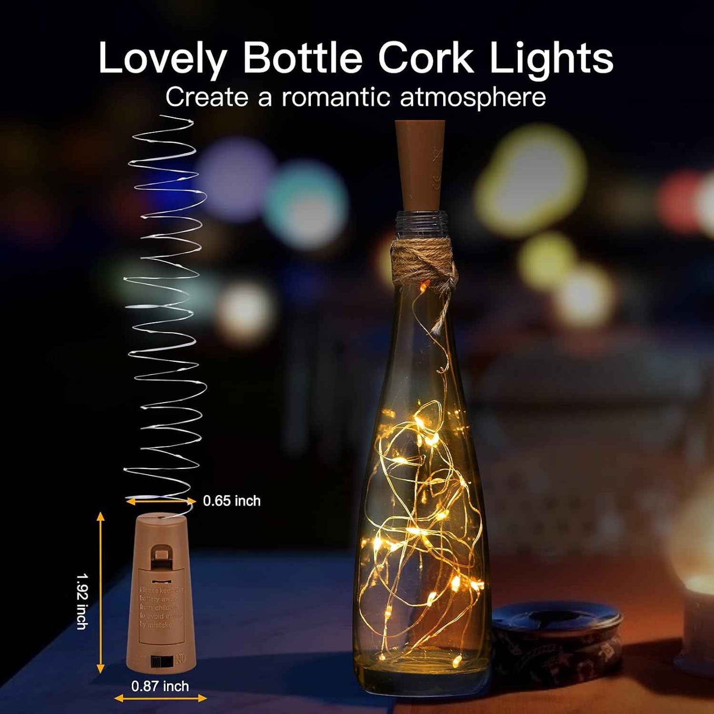Brightown Flameless Cork Bottle Lights – Kid and Pet Safe LED String, Cool-Touch Battery Fairy Lights for Family Homes
