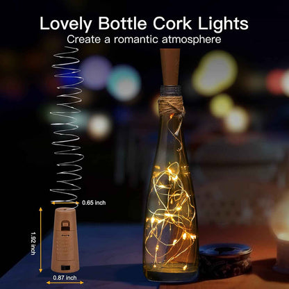 Brightown Flameless Cork Bottle Lights – Kid and Pet Safe LED String, Cool-Touch Battery Fairy Lights for Family Homes