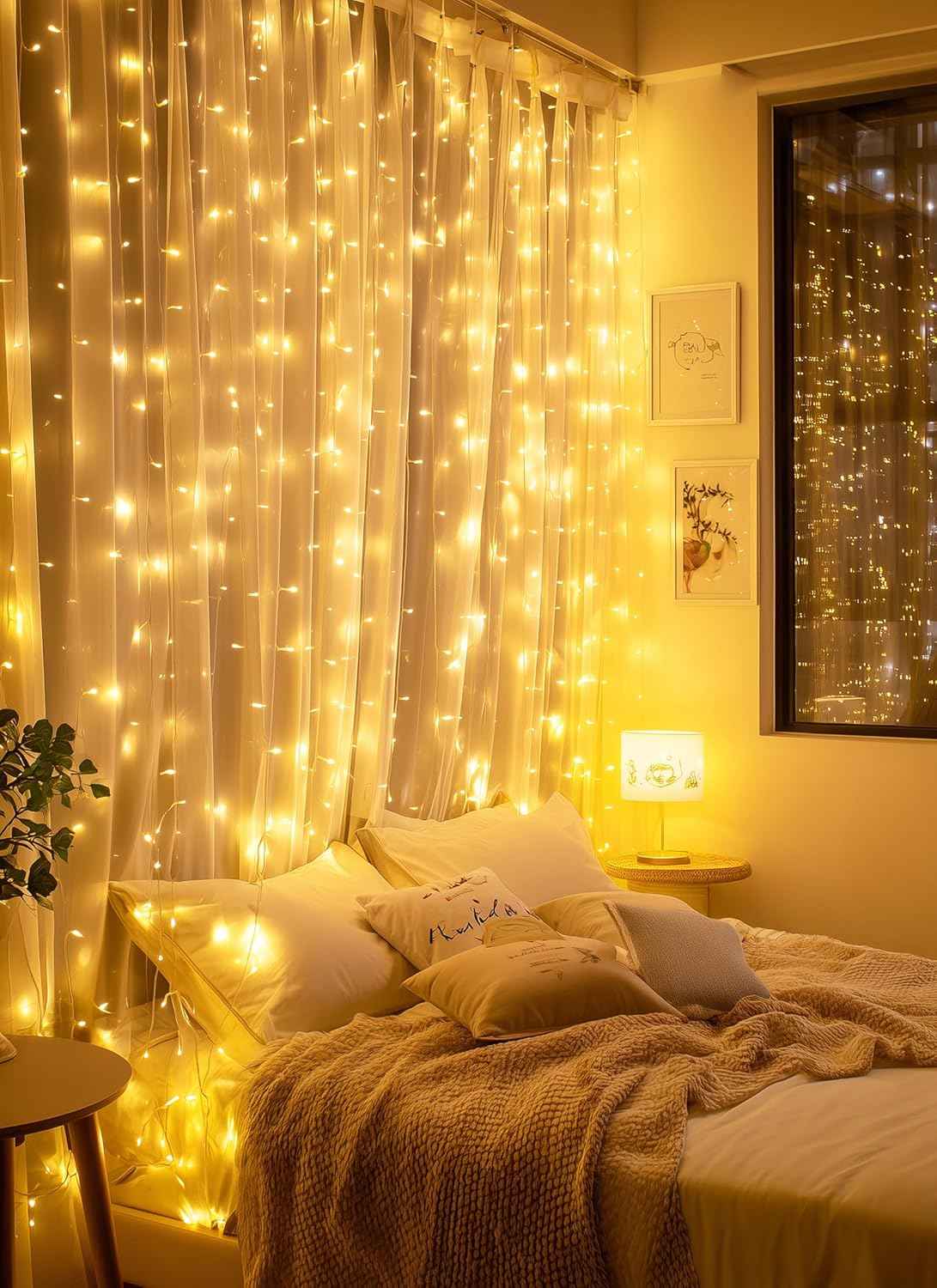 Brightown 300 LED Fairy Curtain Lights, Flameless and Cool to the Touch 5V USB Low Voltage String Lights with 6h Auto Off Timer for Bedroom
