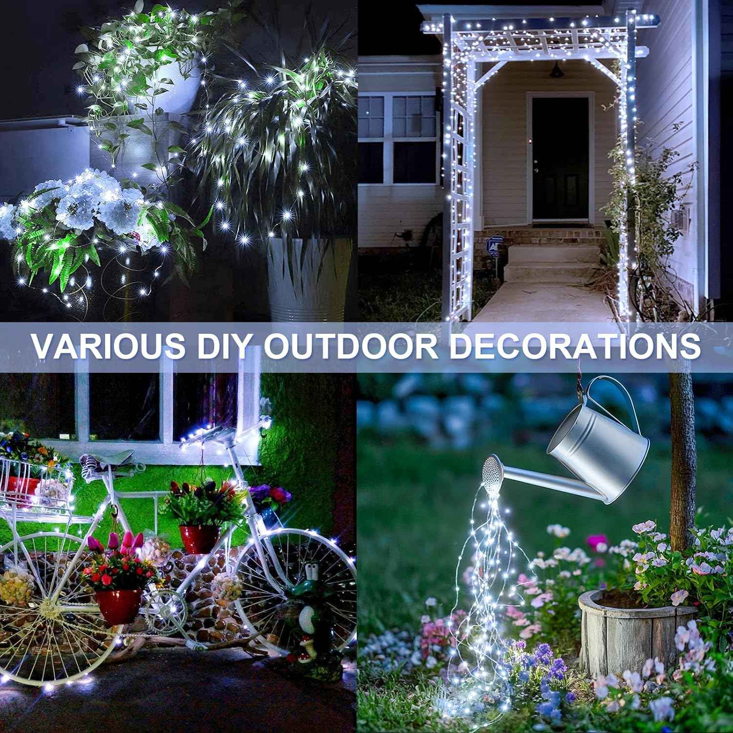 JMEXSUSS Copper Wire Solar Fairy Lights 2 Pack, Invisible-Wire Bedroom Decor and Living Room Aesthetic with 8 Lighting Modes