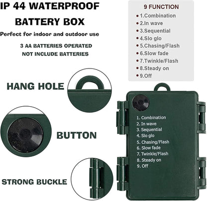 ip44 waterproof rating on both the string lights and the battery compartment