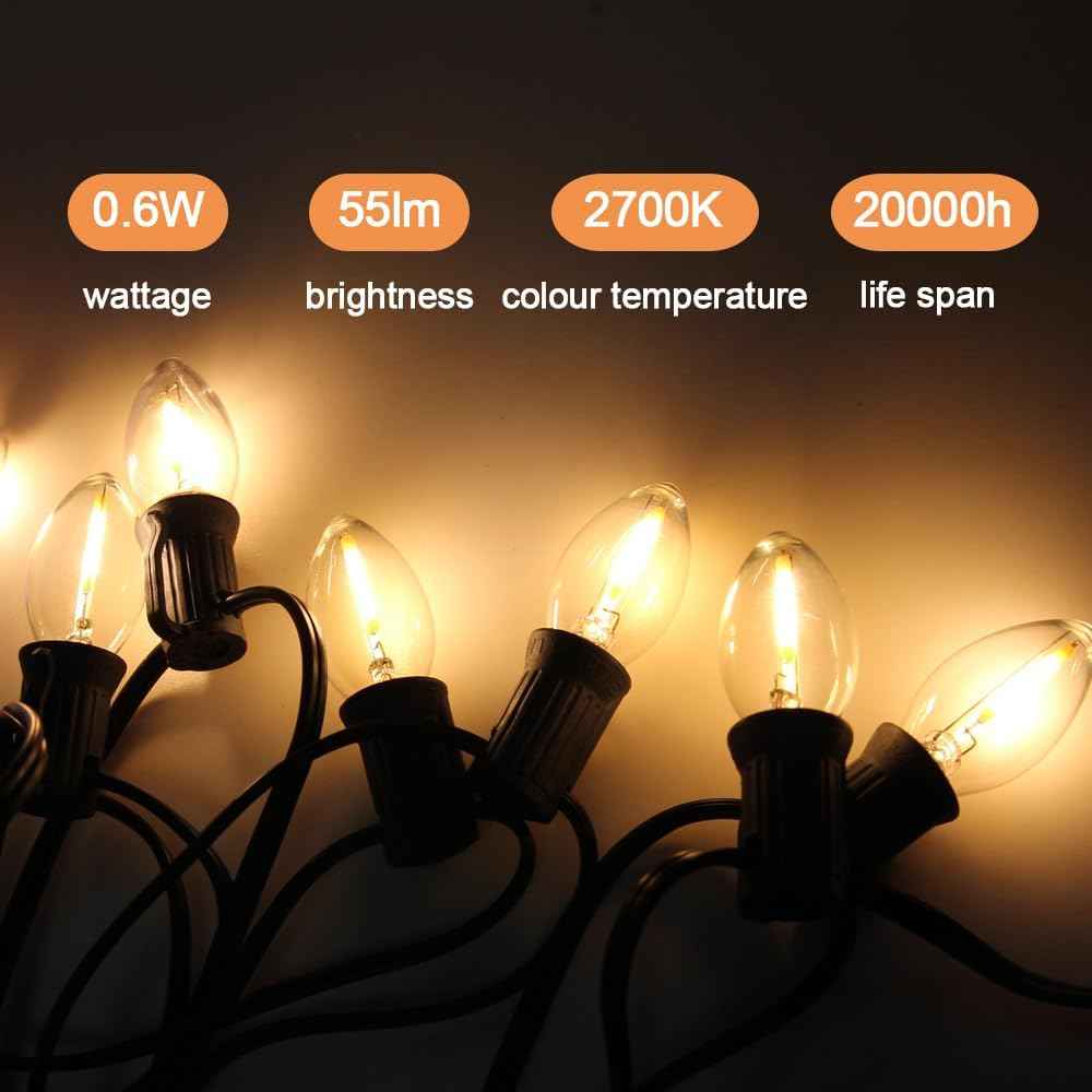 NETEHA C7 LED Bulbs for Cozy Living Room Decor, 2700K Warm White E12 Replacement Bulbs for Indoor String Lights and Mantel Displays