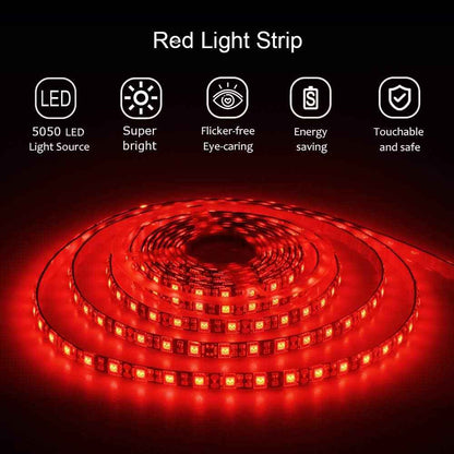 ALITOVE 16.4ft Red LED Strip Light 5050 12V Waterproof Creative Birthday Gift for Her and DIY Home Hobbyists Without Power Supply