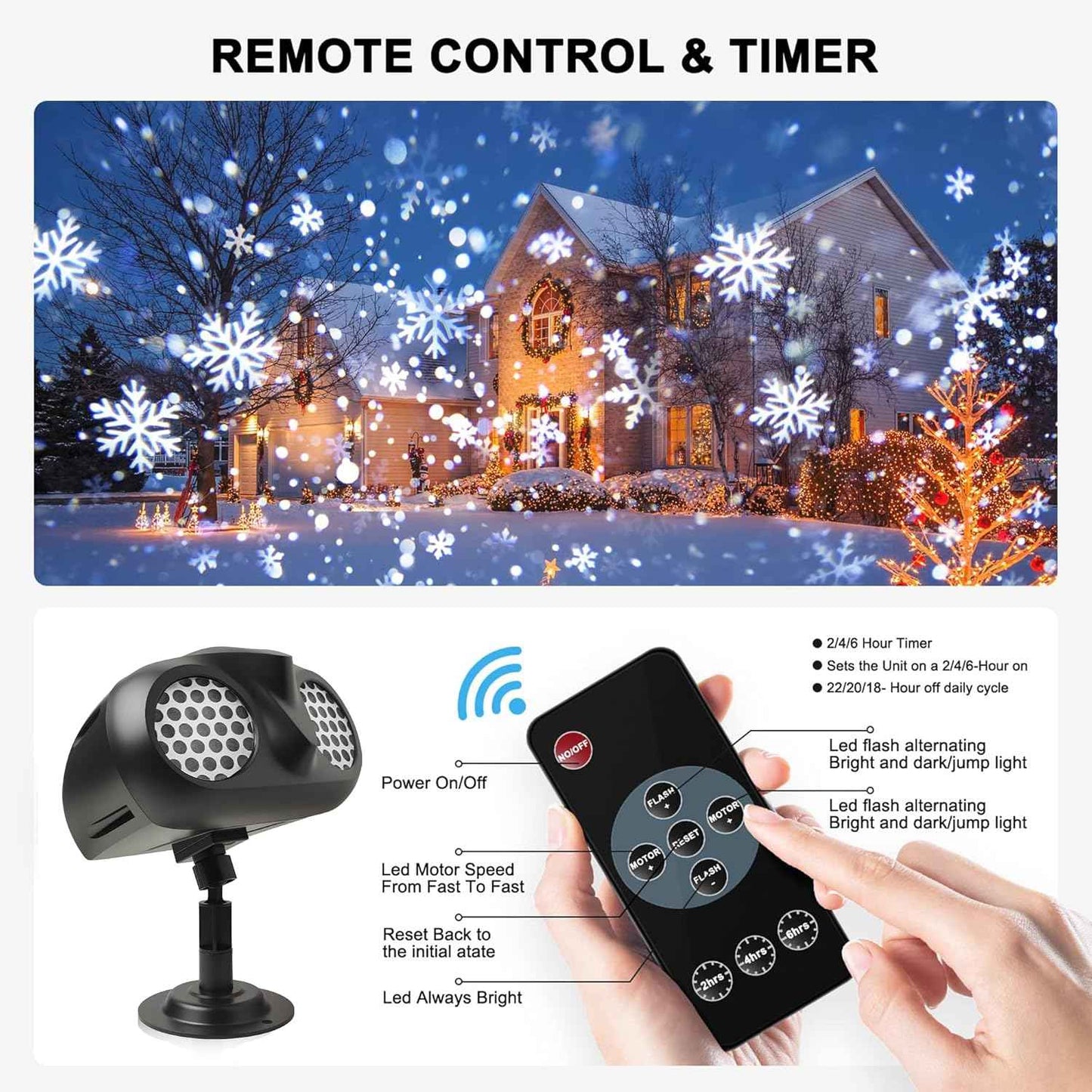Lumastro Dynamic LED Snowflake Projector – Weatherproof Yard and Garden Decor for Open-Air Christmas Displays, -20°C Rated