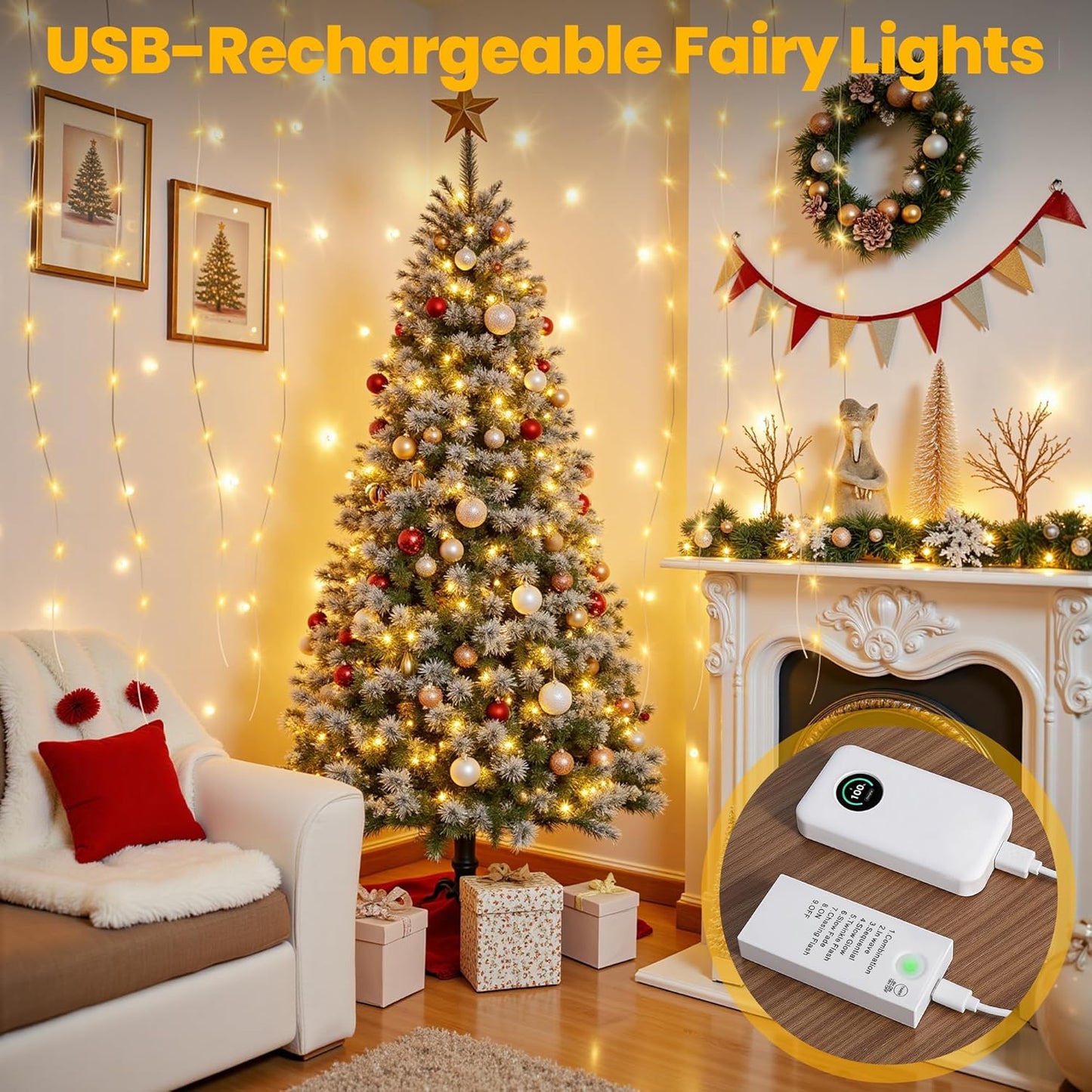 ip65 waterproof led string (power bank excluded) rated for humid and covered outdoor use