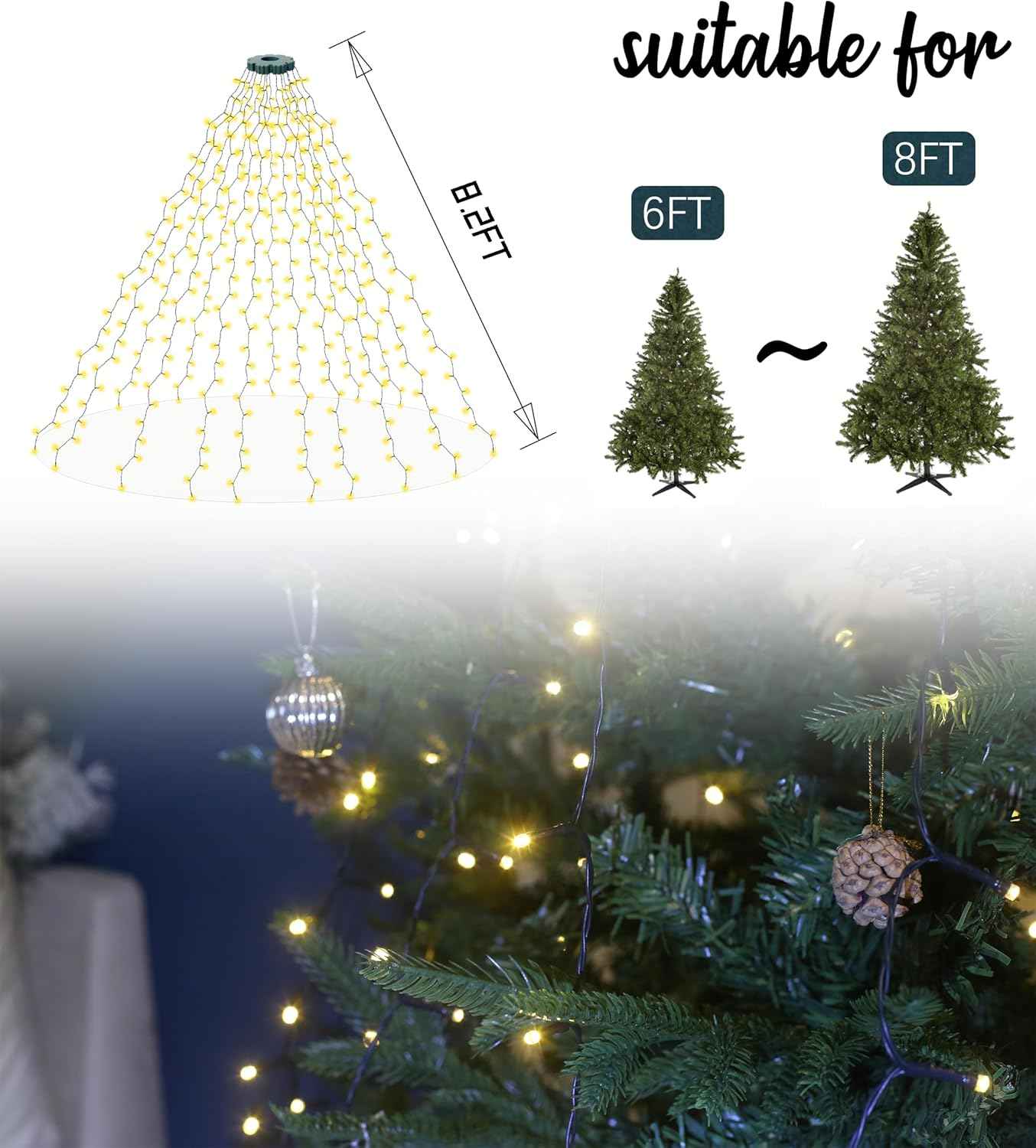 LumInno Hanging Fairy Lights – Living Room Aesthetic Accent with Warm White 400 LEDs and Auto Timer