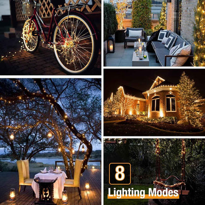 btfarm Solar String Lights Flameless - Safe 4 Pack 320 LED Outdoor Lights for Homes with Kids, Pets, and Curious Toddlers