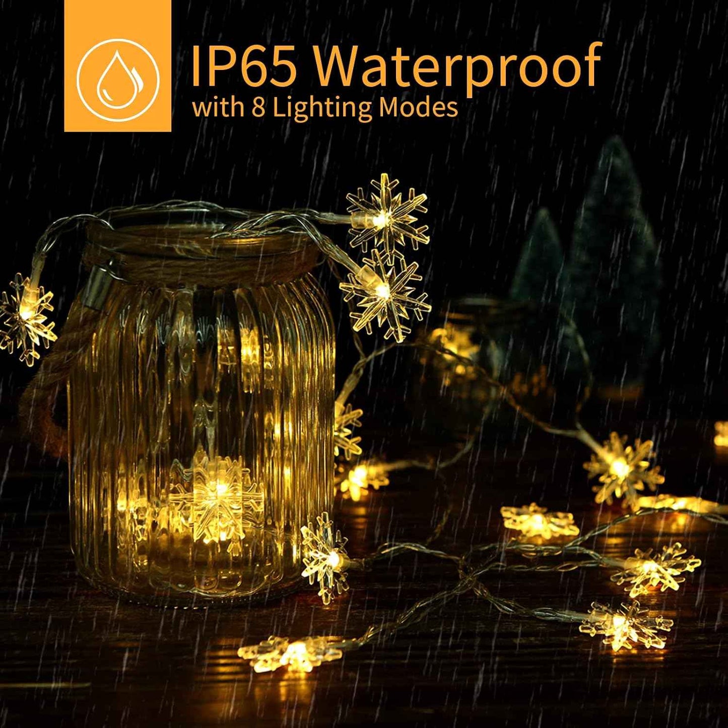 Brightown Solar Snowflake String Lights – Flameless, Cool to the Touch Lighting Safe for Kids, Pets and Bedrooms