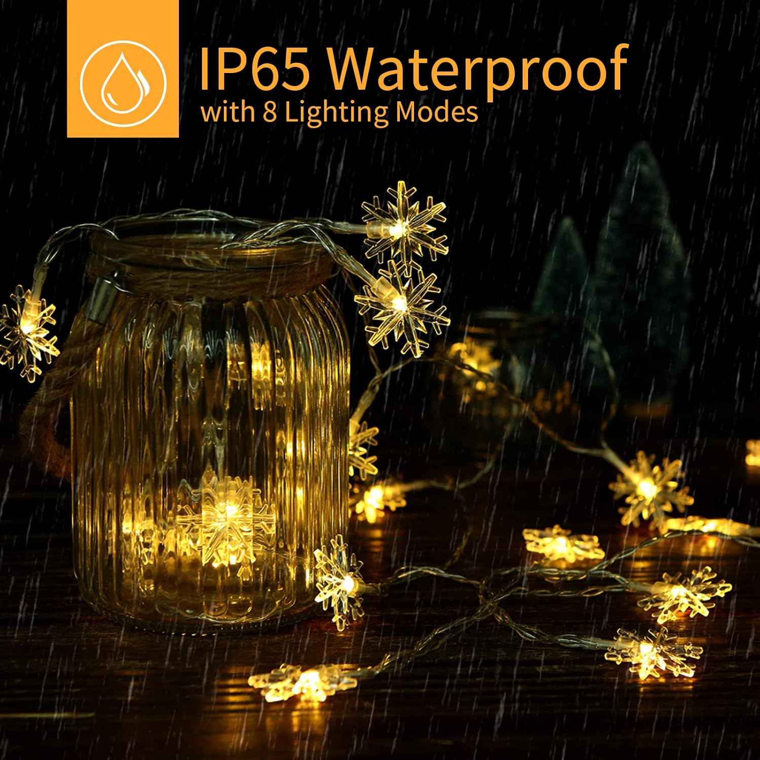 Brightown Solar Snowflake String Lights – Flameless, Cool to the Touch Lighting Safe for Kids, Pets and Bedrooms