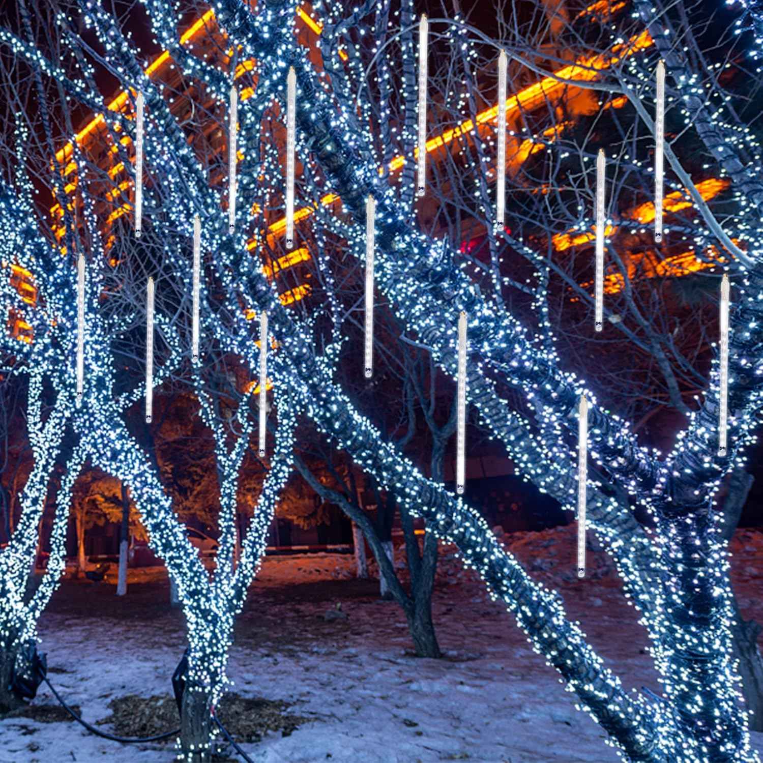 LJLNION Meteor Shower Lights – Weatherproof Patio and Pergola String Lights, IP65 Snow Falling 8 Tube LED Set