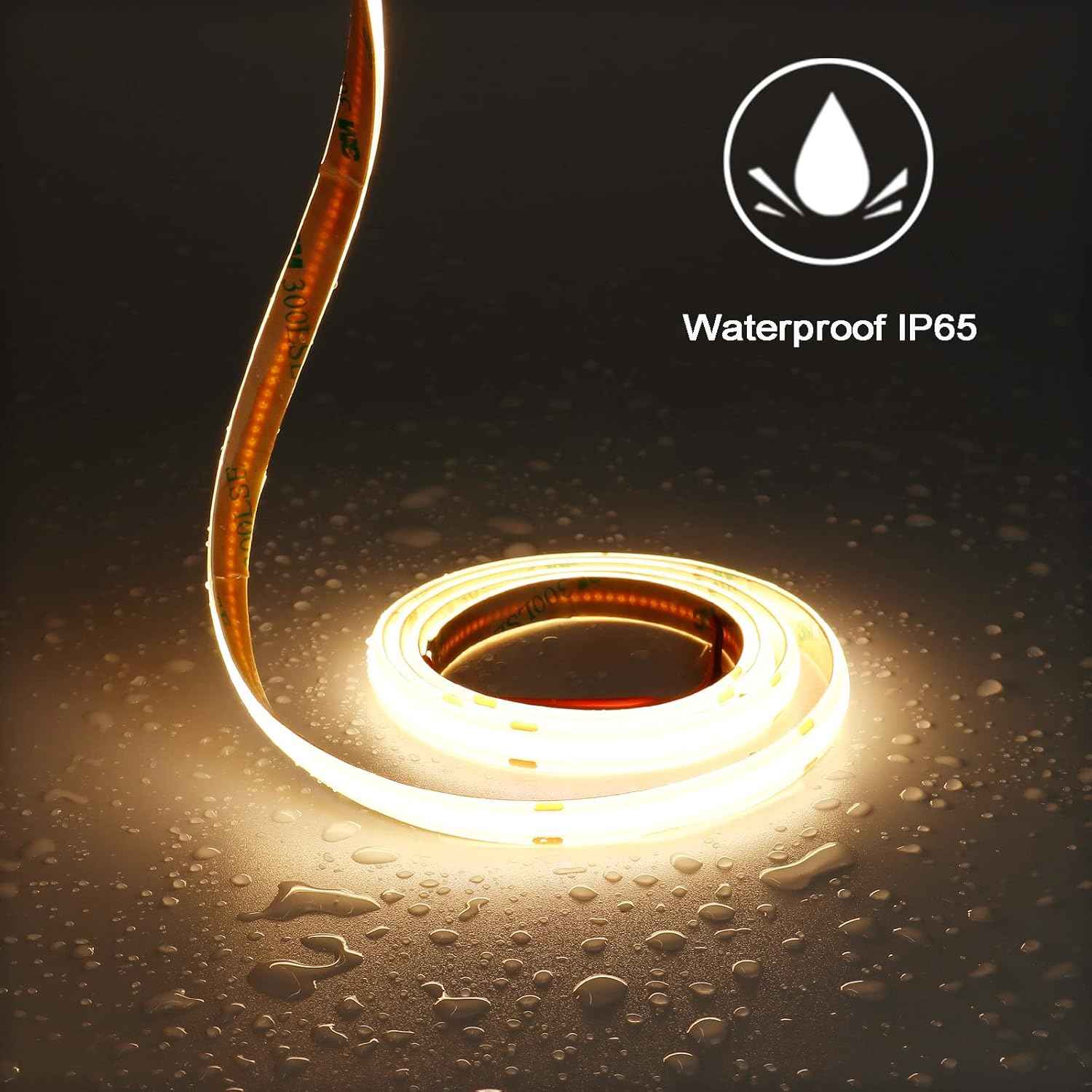 TOPAI IP65 COB LED Strip Light for Covered Patio and Deck Lighting, Waterproof 16.4ft Tape for Outdoor Dining and Pergola Glow