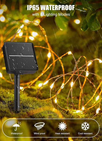 Minetom Solar Fairy Lights for Bedroom Aesthetic, 33Ft 100 LED Warm White String Lights for Cozy Indoor Ambiance