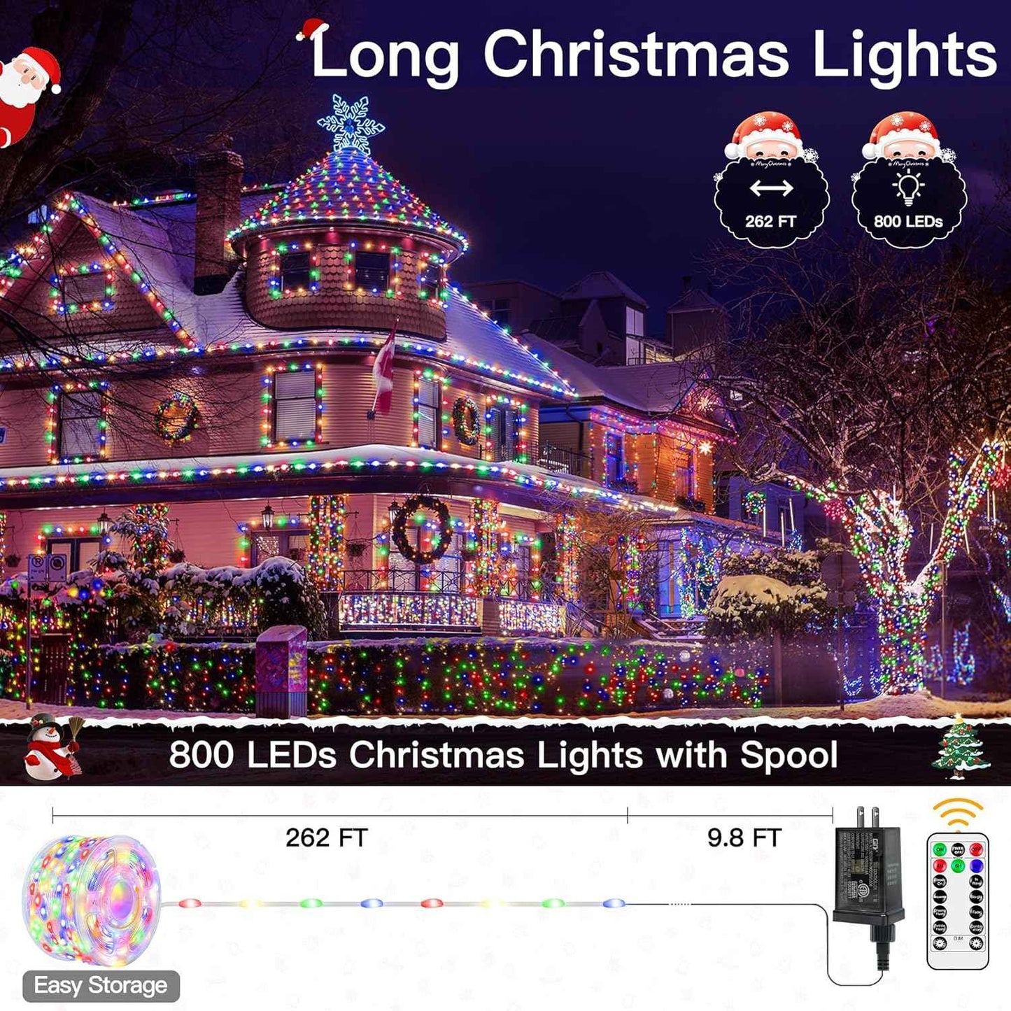 Ollny Kid-Safe Christmas Lights 800LED 262ft 29V Low Voltage UL588 Certified – Flameless Holiday Lighting for Kids Bedroom & Staircase