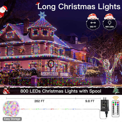 Ollny Kid-Safe Christmas Lights 800LED 262ft 29V Low Voltage UL588 Certified – Flameless Holiday Lighting for Kids Bedroom & Staircase