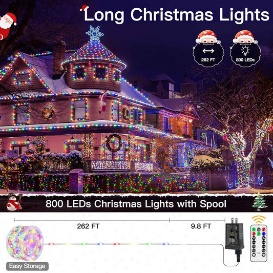 Ollny Kid-Safe Christmas Lights 800LED 262ft 29V Low Voltage UL588 Certified – Flameless Holiday Lighting for Kids Bedroom & Staircase