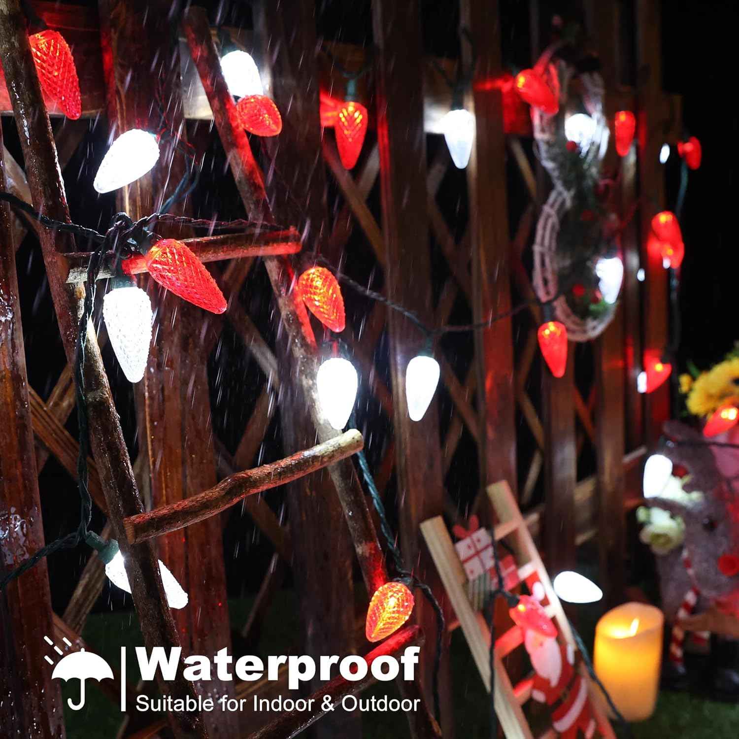 Brizled C9 Faceted Christmas Lights as Housewarming Gift, 66FT Classic Red and White LED String