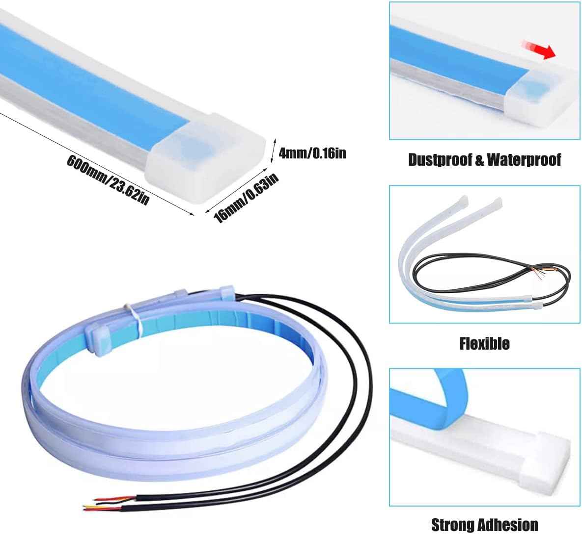 24-Inch Flexible LED Headlight Strips – Weatherproof DRL and Turn Signal Kit for Outdoor Driving Enthusiasts