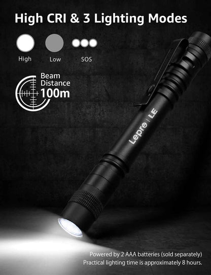 LE LED Pen Flashlight – Pocket Camping Light for Hiking Trails, Campsites and Night Walks