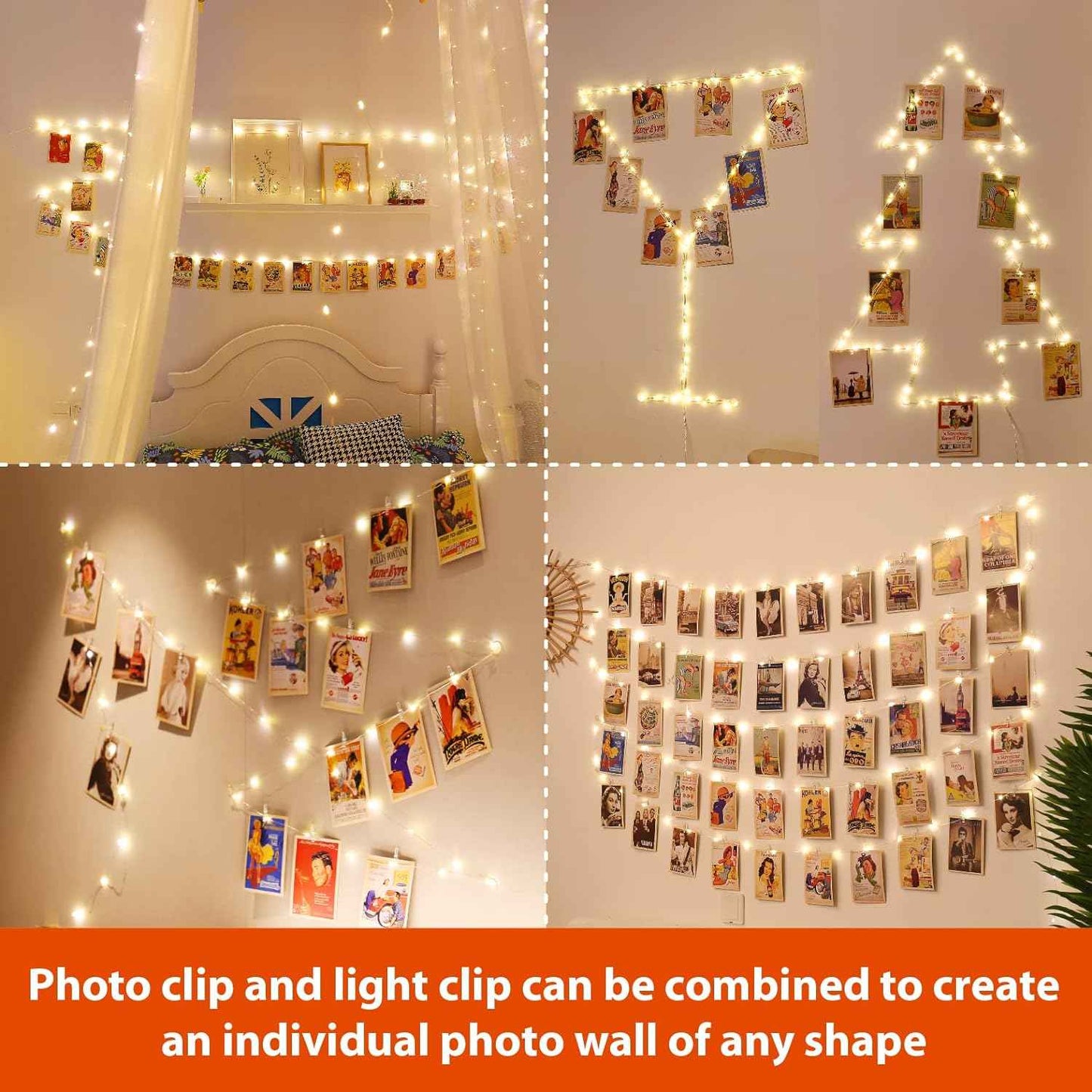 HXWEIYE Cool-Touch LED String Lights with Clips – Safe Nursery and Playroom Decor for Hanging Kids' Artwork