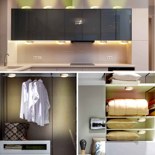 Brilliant Evolution Puck Lights, Clean Wireless Design for Clutter Free Closet and Under Cabinet Lighting, Battery Operated