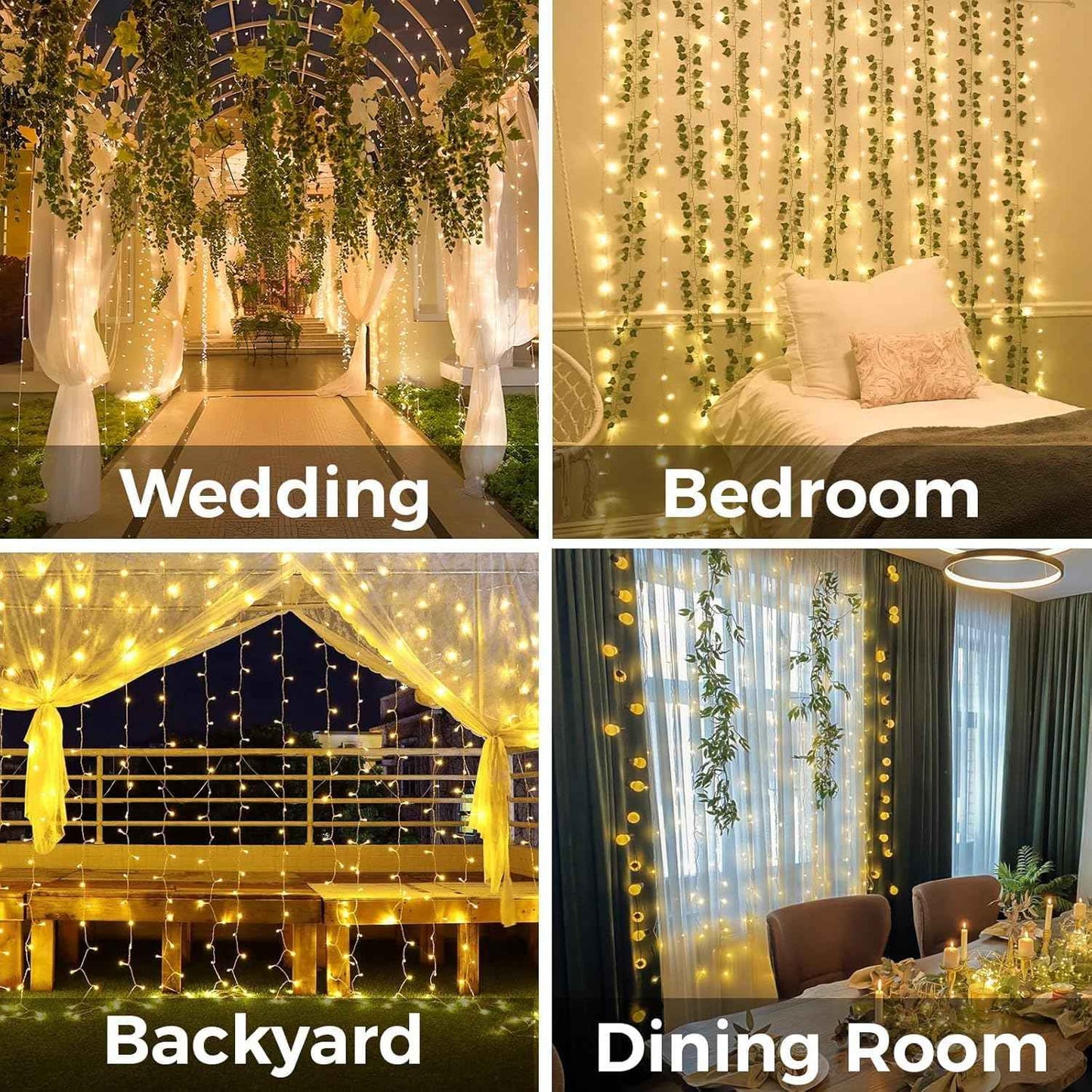 suddus Curtain Lights Birthday Gift for Her – 200 LED Warm White Bedroom Decor with Remote and Timer