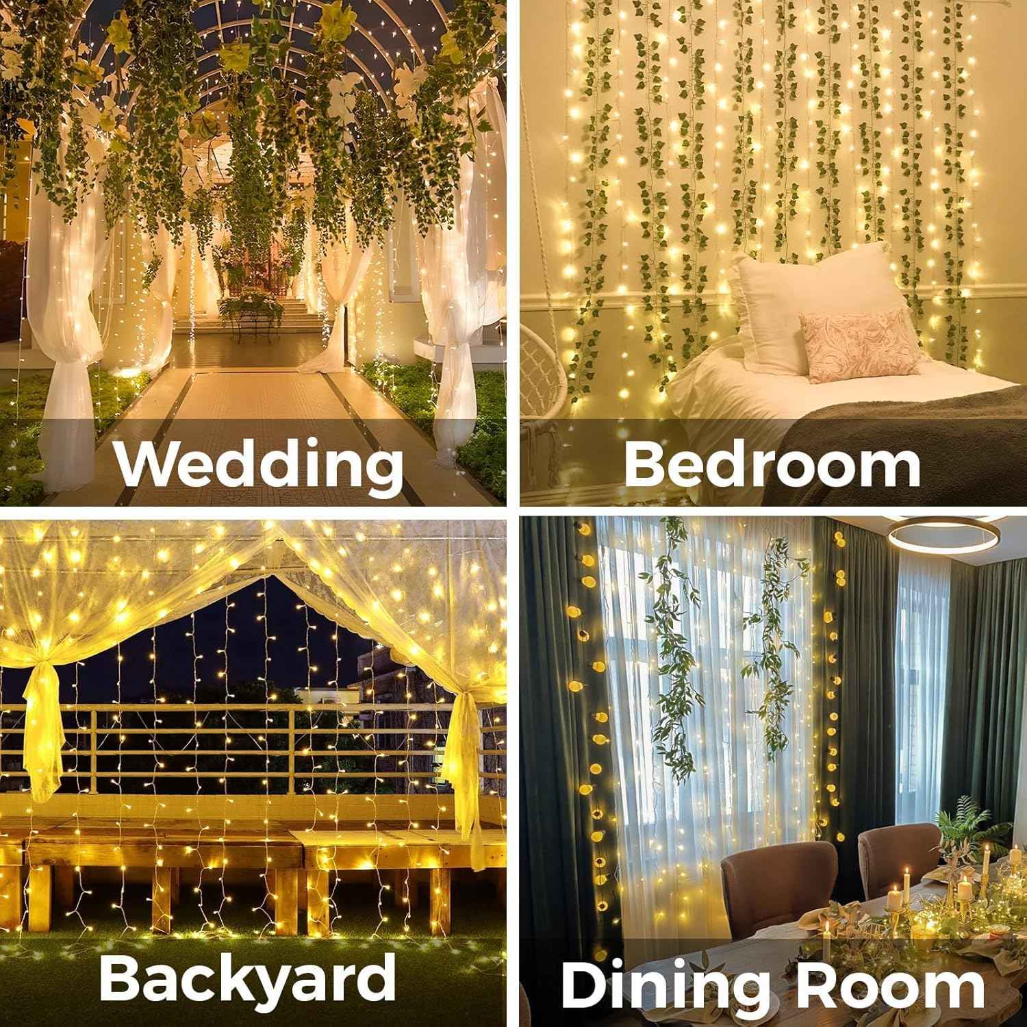 suddus Curtain Lights Birthday Gift for Her – 200 LED Warm White Bedroom Decor with Remote and Timer