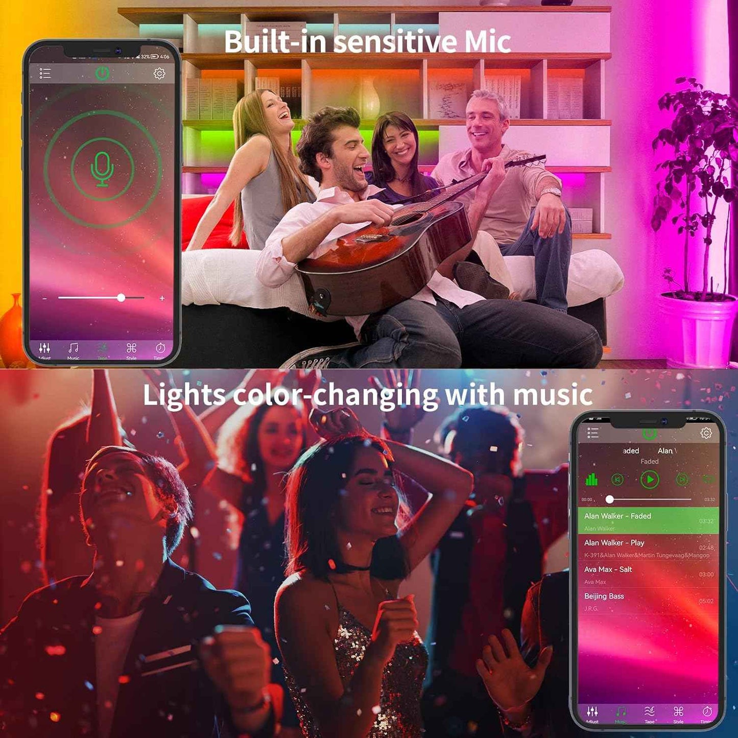 KSIPZE 100ft LED Strip Lights for Kids Bedroom, RGB Color Changing Lights with App and Auto Timer for Playroom