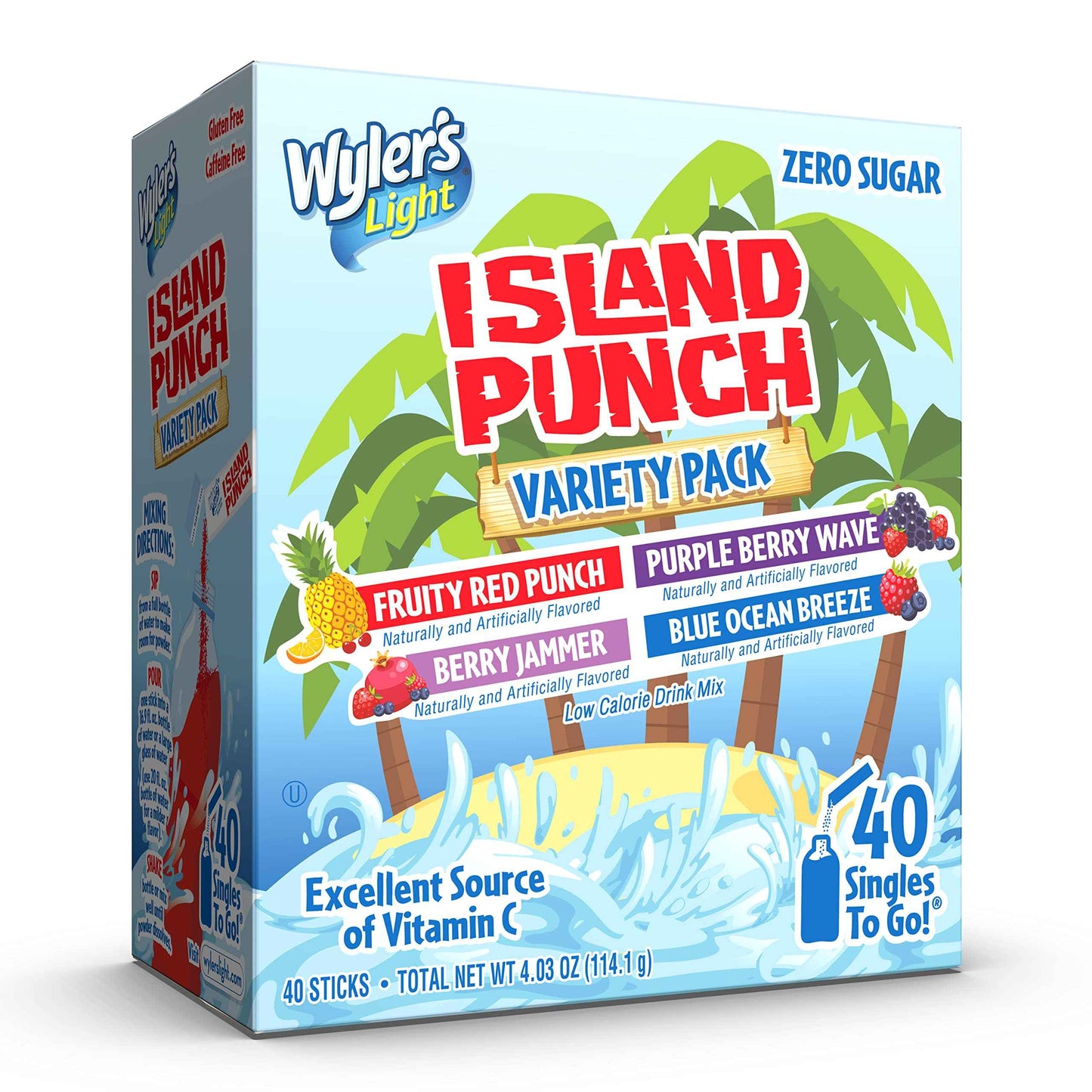 Wyler's Light Island Punch Singles to Go – Desk-Friendly Sugar-Free Water Flavoring for Office and Remote Work Hydration, 40 Packets
