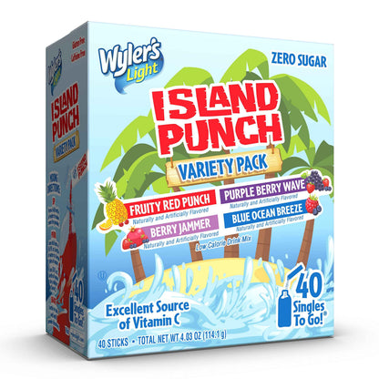 Wyler's Light Island Punch Singles to Go – Desk-Friendly Sugar-Free Water Flavoring for Office and Remote Work Hydration, 40 Packets