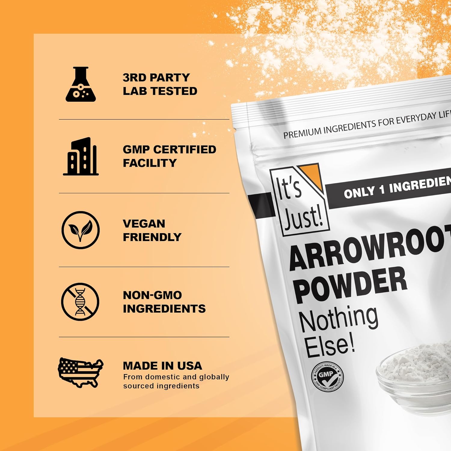 It's Just - Arrowroot Powder for At-Home Spa Rituals, Scent-Free Body Powder and Bath Soak Companion