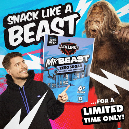 Jack Link's x MrBeast Zero Sugar Mini Beef Sticks – Low-Sugar Gym Bag Protein for Macro Trackers, 12 Pack
