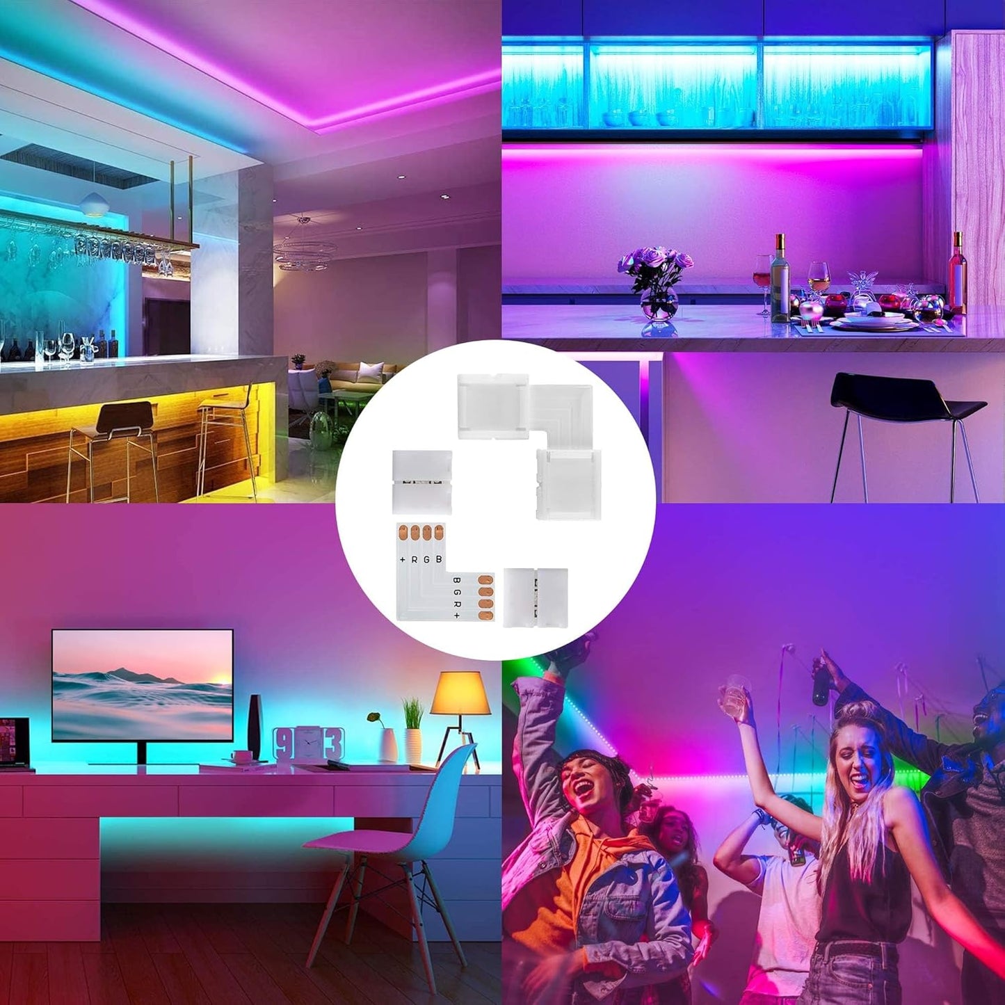 JACKYLED Solderless LED Strip Connectors for Kid-Safe Bedroom and Play Area RGB Lighting, No Iron Required