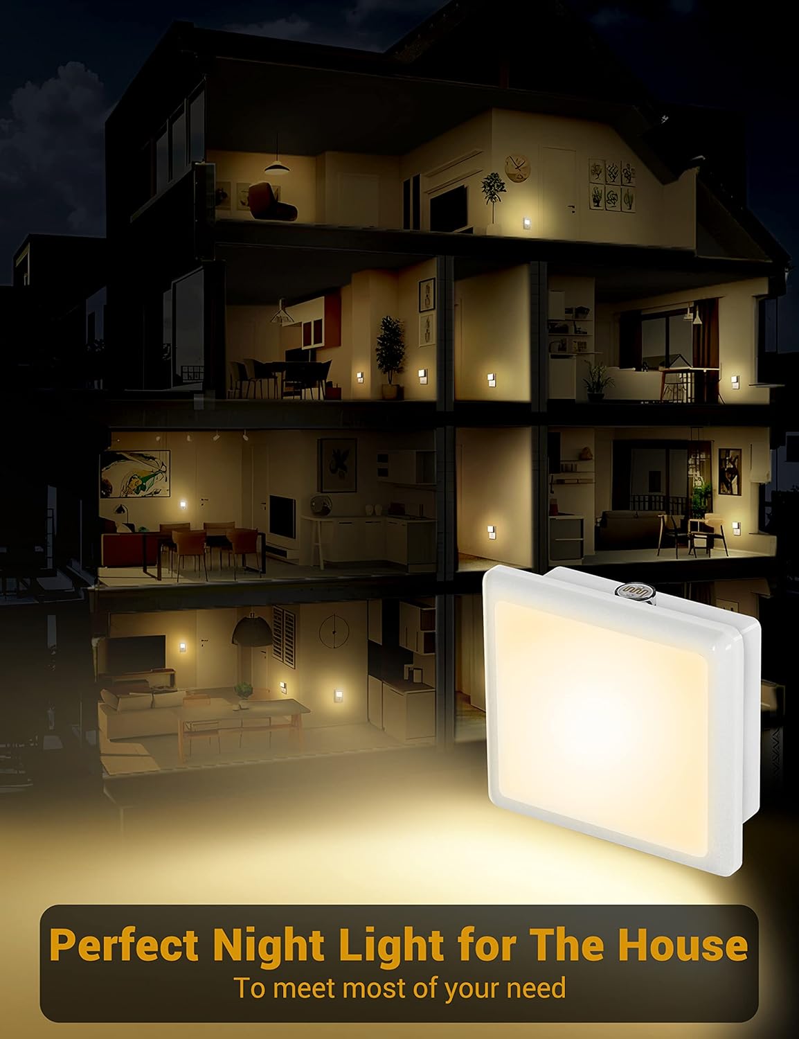JandCase Night Light Plug into Wall 2 Pack – Low-Profile 0.3W LED for Clean, Clutter-Free Hallways and Bedrooms
