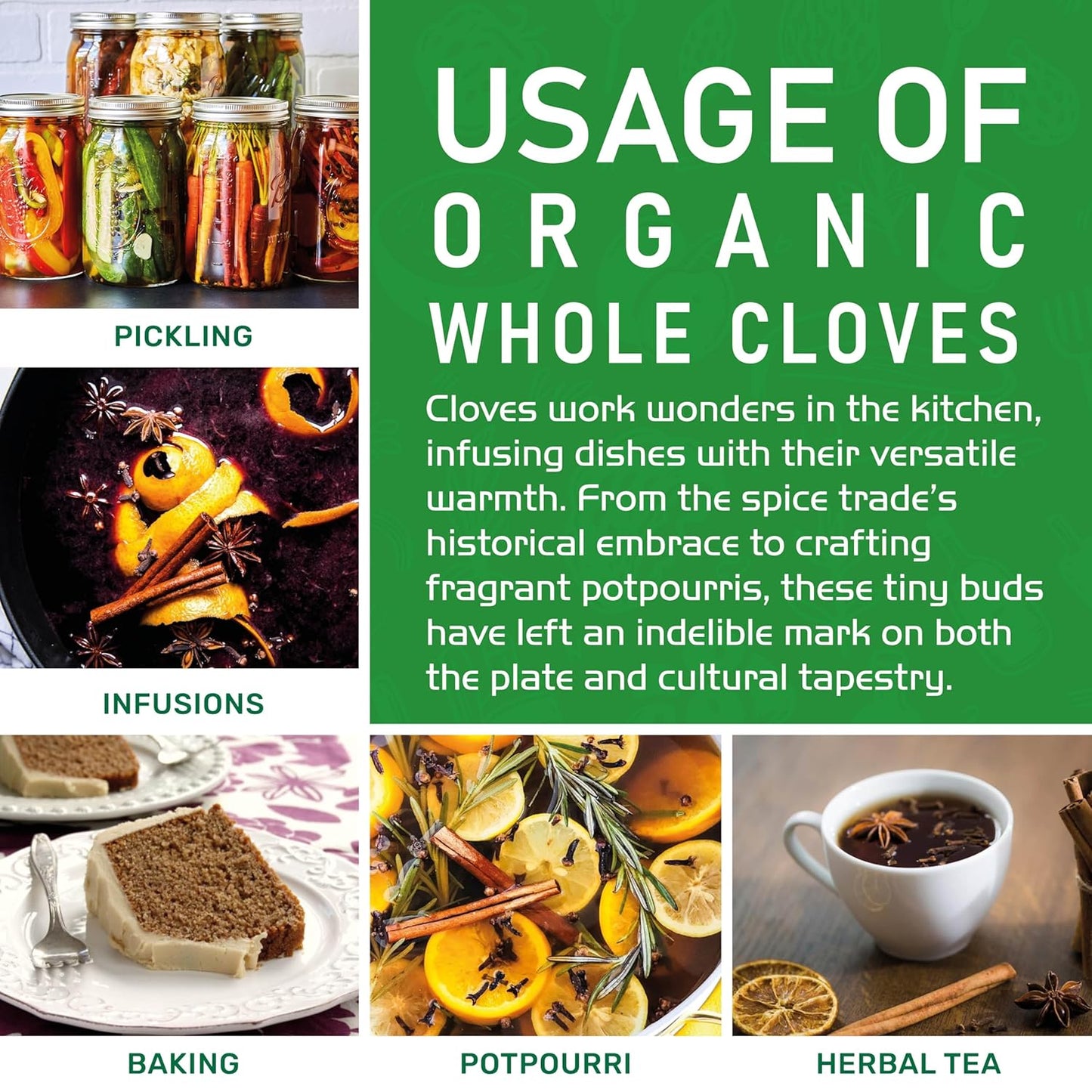Jiva Organic Whole Cloves – Warming Spice for Yoga Room Meditation Rituals, 3.5 oz Pouch