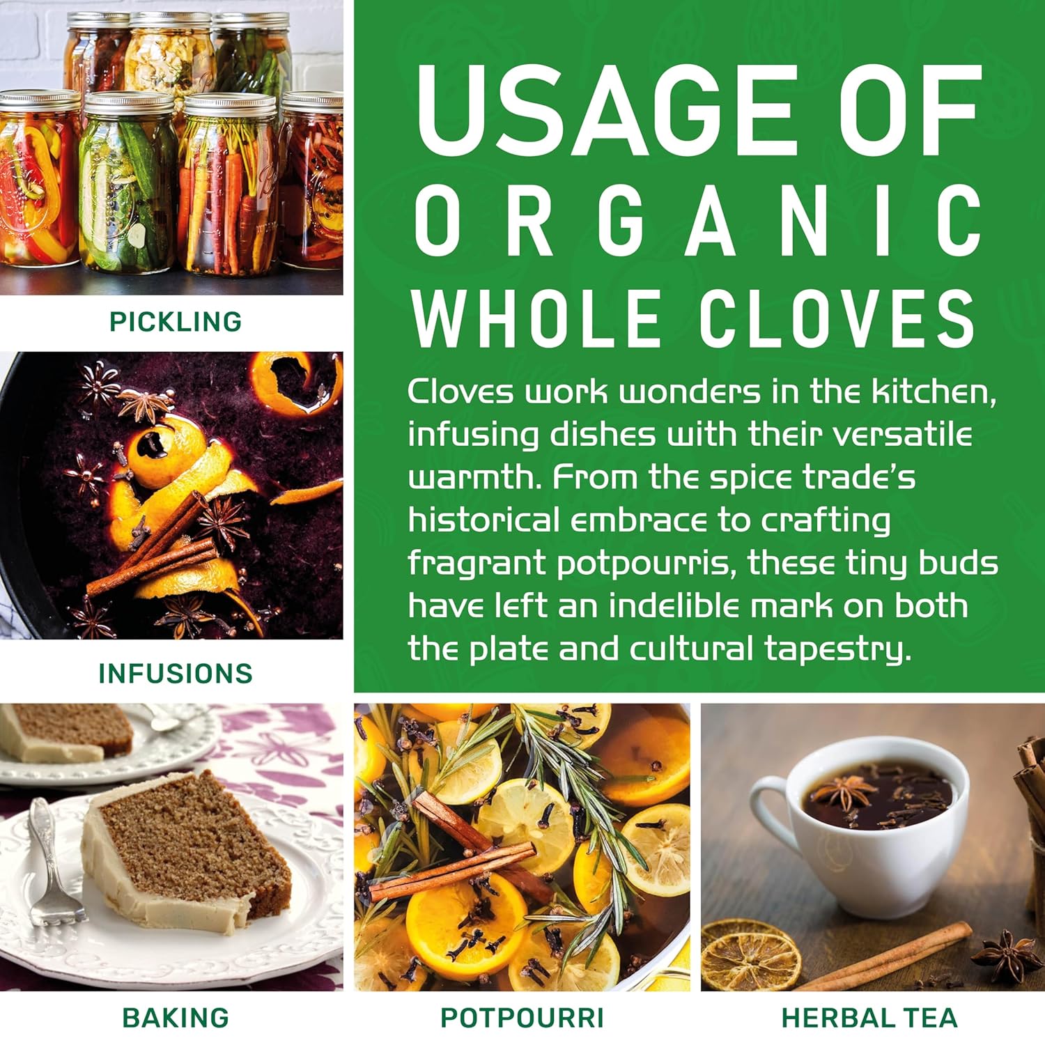 Jiva Organic Whole Cloves – Warming Spice for Yoga Room Meditation Rituals, 3.5 oz Pouch
