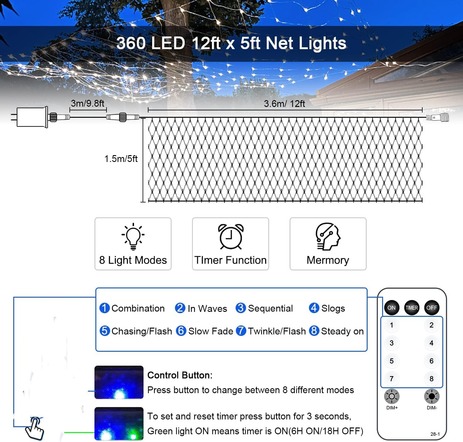 JMEXSUSS 360 LED Net Lights – Cozy Bedroom and Living Room Decor with 8 Dimmable Modes