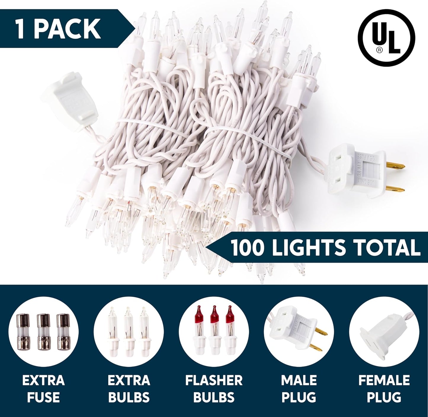 JOIEDOMI 100-Bulb String Lights – UL588 Certified Safe Nursery and Kids Bedroom Decor, 21.4FT No-Flame Mini Lighting