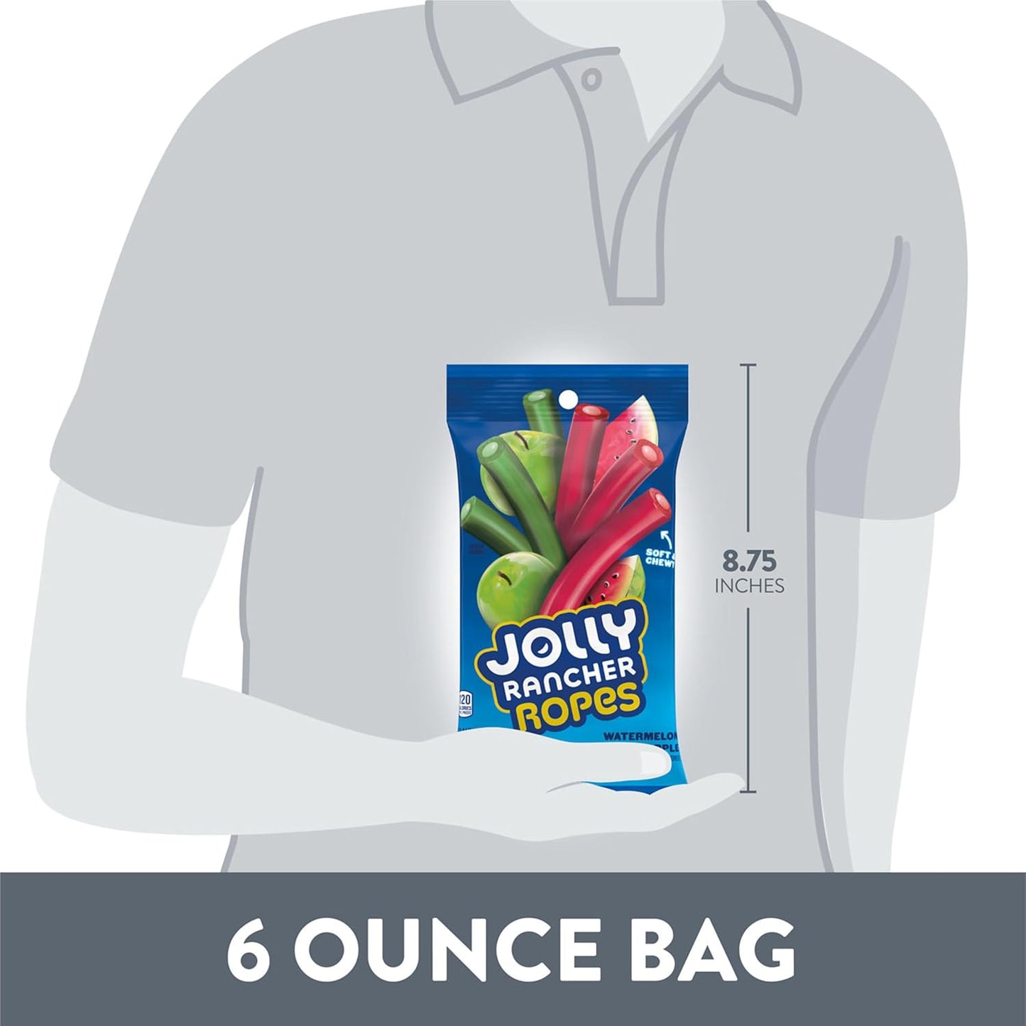 JOLLY RANCHER Ropes Assorted Fruity Chewy Rope Candy for School Lunches, Birthday Parties, and Family Movie Nights, 6 oz