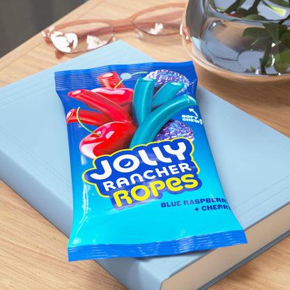 JOLLY RANCHER Ropes Blue Raspberry and Cherry Flavored Candy for Picnics and Camping, 6 oz Portable Chewy Bag