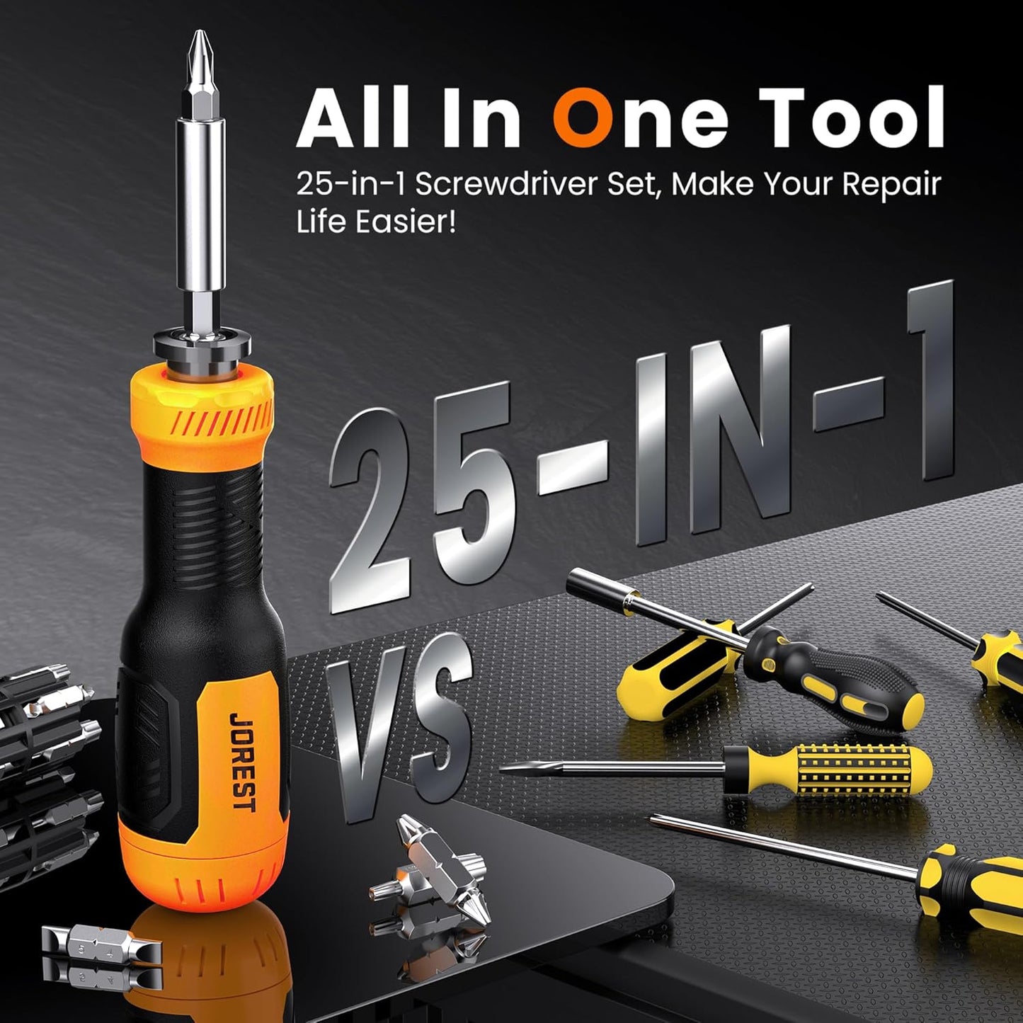 Jorest 25-in-1 Screwdriver Set – Minimalist Pocket Tool Replacing Bulky Bit Kits, Clean and Clutter-Free Drawer Upgrade